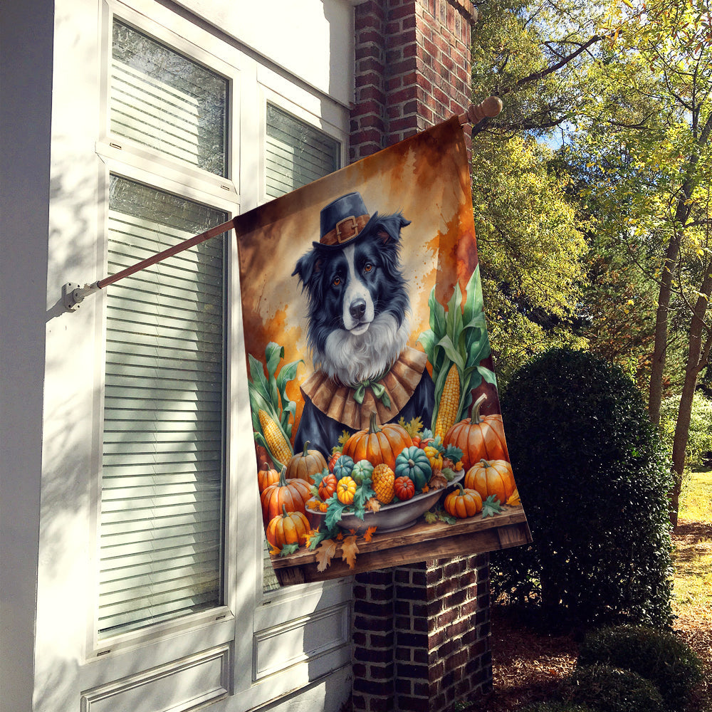Border Collie Thanksgiving House Flag 28x40 Porch Sleeve Pole Decorative Outside Yard Banner Artwork Wall Hanging, Polyester