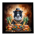 Border Collie Thanksgiving Framed Metal Print Bathroom, Kitchen, Office, Home Decor Wall Art Ready to Hang, Square, 8X8
