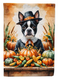 Boston Terrier Thanksgiving House Flag 28x40 Porch Sleeve Pole Decorative Outside Yard Banner Artwork Wall Hanging, Polyester