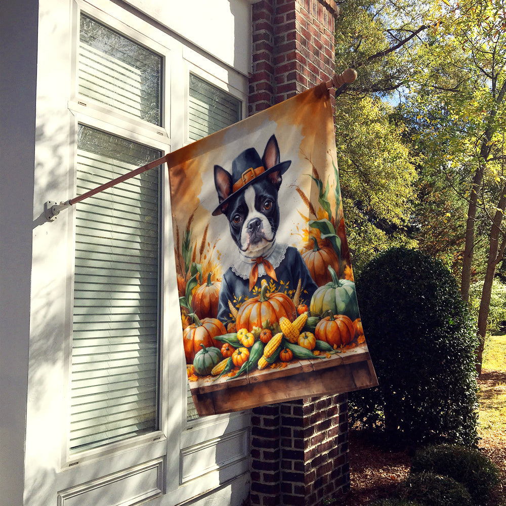 Boston Terrier Thanksgiving House Flag 28x40 Porch Sleeve Pole Decorative Outside Yard Banner Artwork Wall Hanging, Polyester