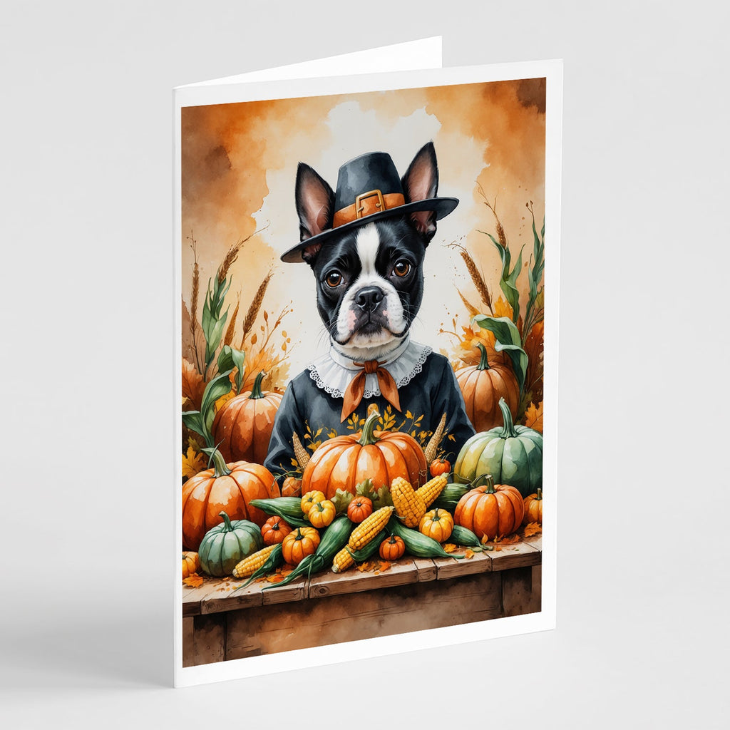 Boston Terrier Thanksgiving Greeting Cards Pack of 8 Blank Cards with Envelopes Whimsical A7 Size 5x7