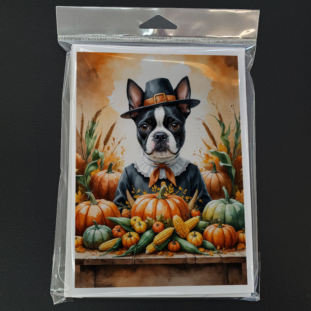 Boston Terrier Thanksgiving Greeting Cards Pack of 8 Blank Cards with Envelopes Whimsical A7 Size 5x7