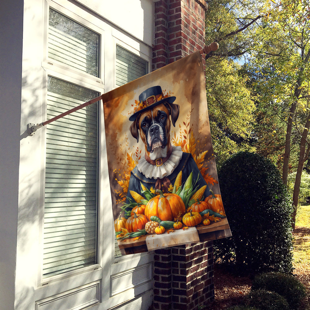 Boxer Thanksgiving House Flag 28x40 Porch Sleeve Pole Decorative Outside Yard Banner Artwork Wall Hanging, Polyester