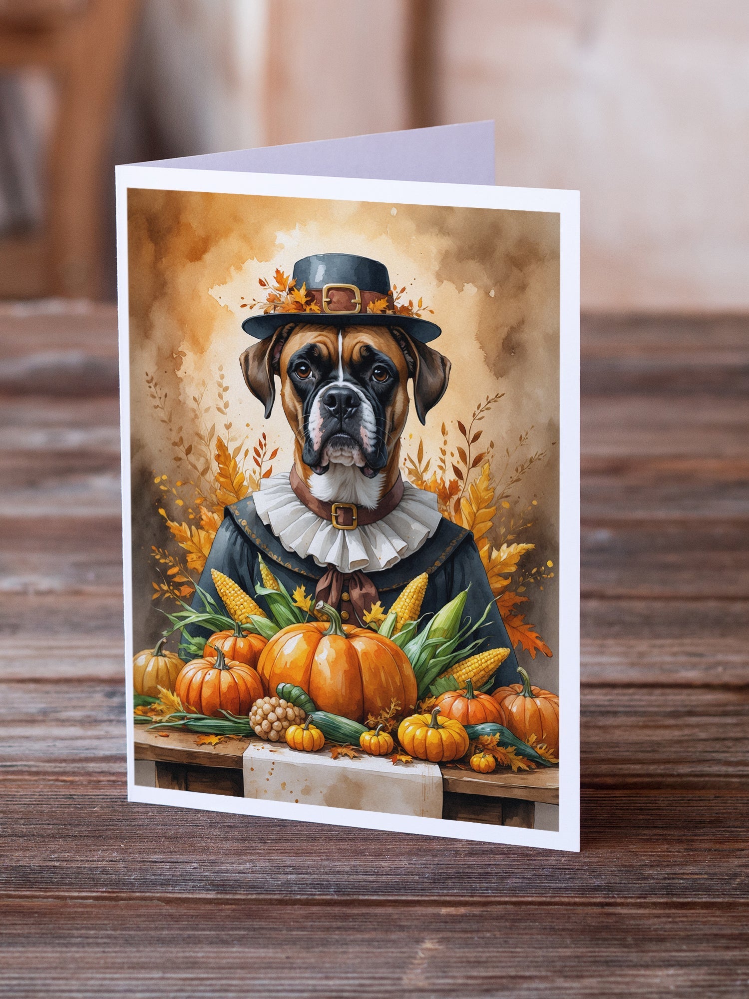 Boxer Thanksgiving Greeting Cards Pack of 8 Blank Cards with Envelopes Whimsical A7 Size 5x7