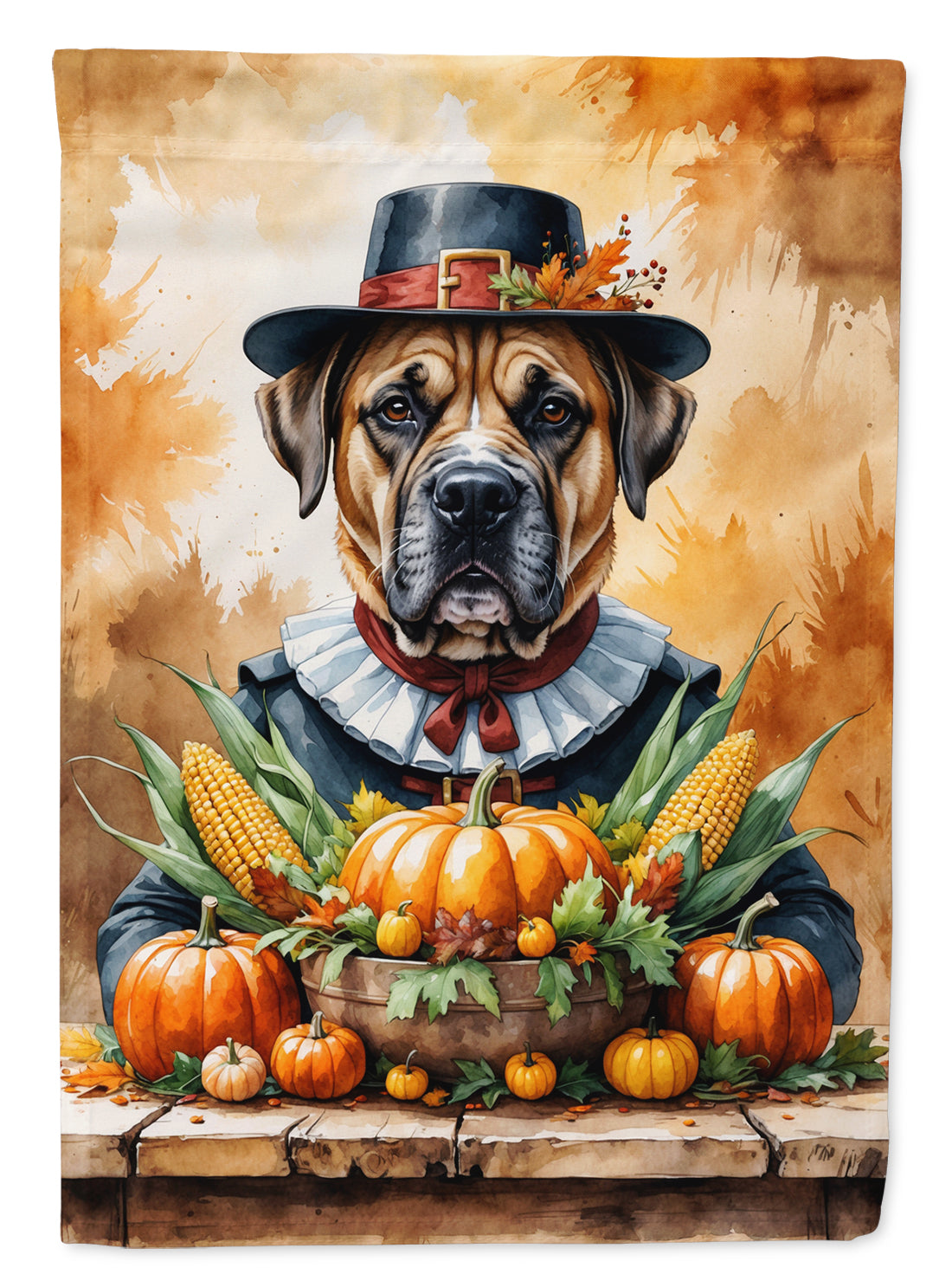 Bullmastiff Thanksgiving House Flag 28x40 Porch Sleeve Pole Decorative Outside Yard Banner Artwork Wall Hanging, Polyester