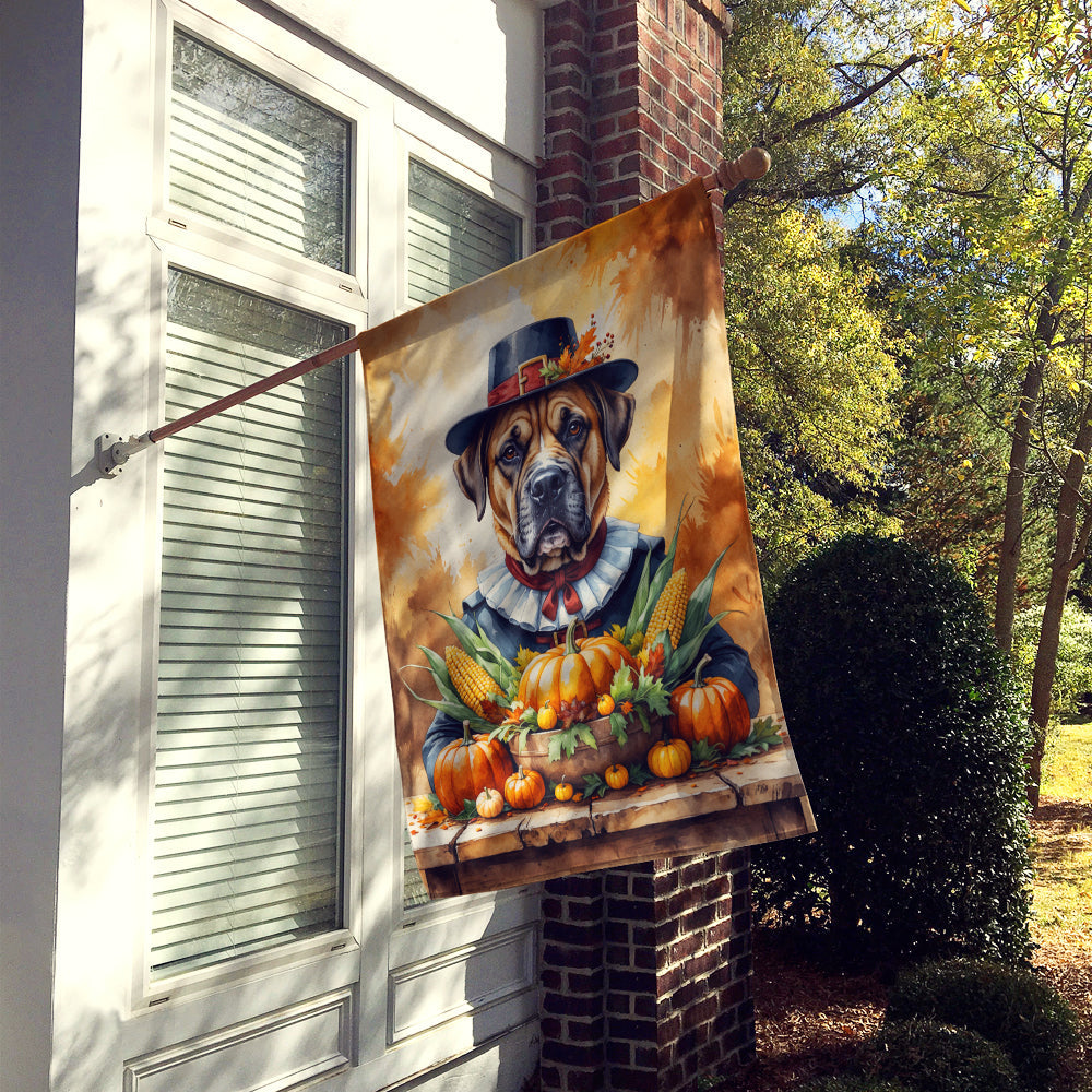 Bullmastiff Thanksgiving House Flag 28x40 Porch Sleeve Pole Decorative Outside Yard Banner Artwork Wall Hanging, Polyester
