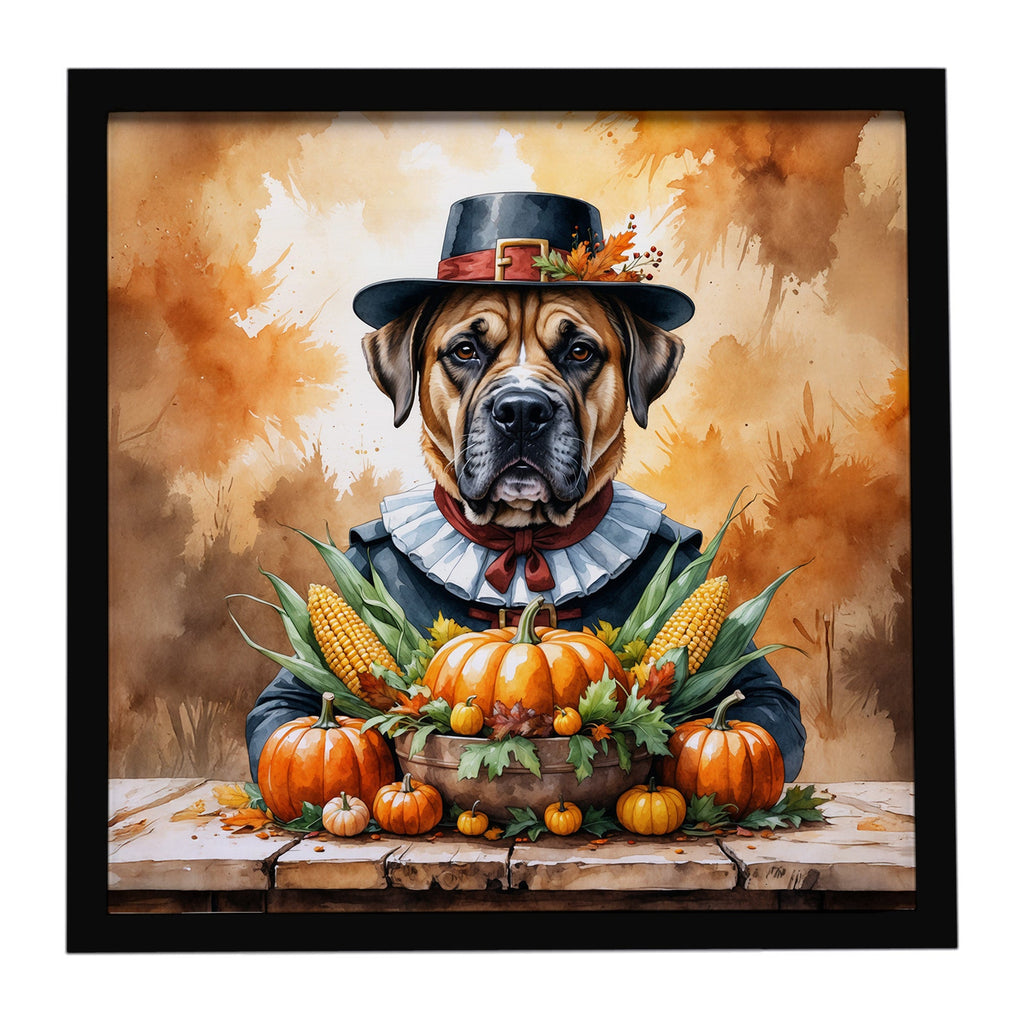 Bullmastiff Thanksgiving Framed Metal Print Bathroom, Kitchen, Office, Home Decor Wall Art Ready to Hang, Square, 8X8