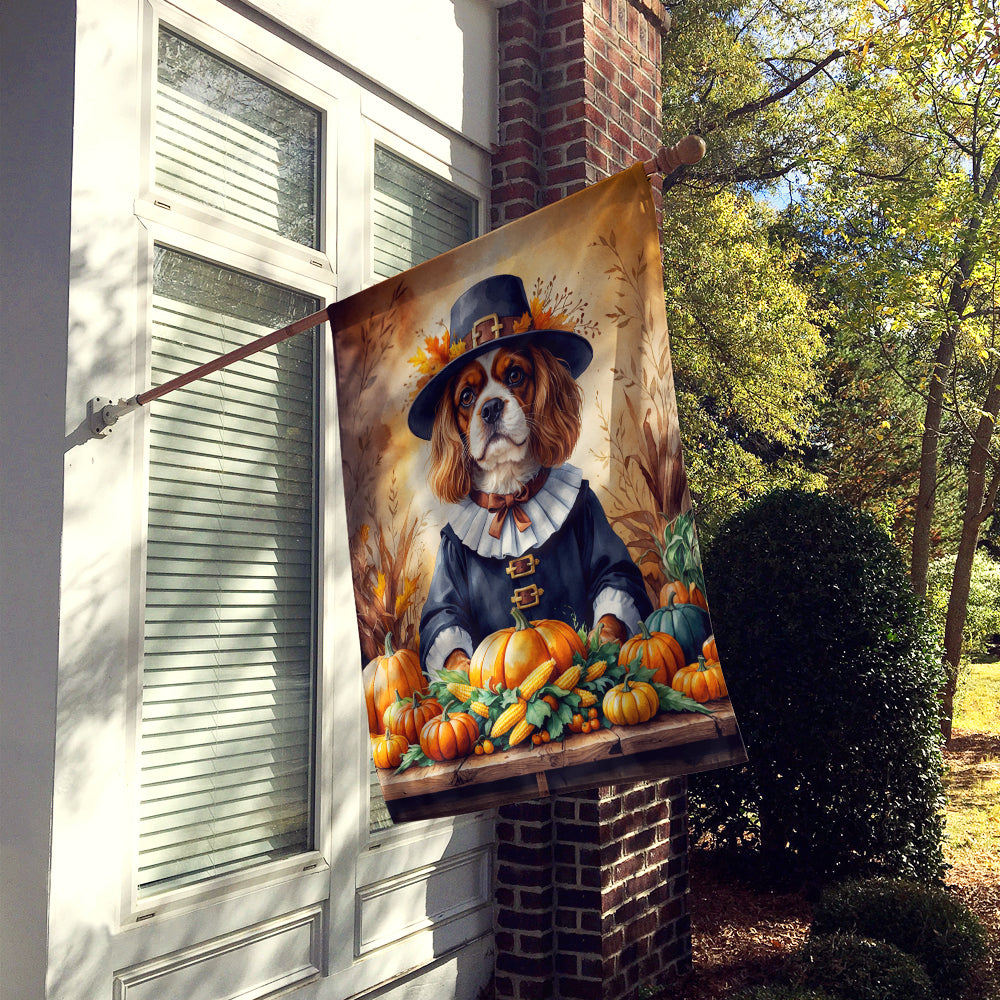 Cavalier Spaniel Thanksgiving House Flag 28x40 Porch Sleeve Pole Decorative Outside Yard Banner Artwork Wall Hanging, Polyester