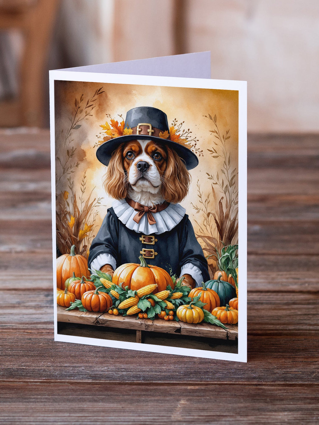 Cavalier Spaniel Thanksgiving Greeting Cards Pack of 8 Blank Cards with Envelopes Whimsical A7 Size 5x7