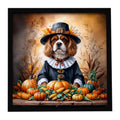 Cavalier Spaniel Thanksgiving Framed Metal Print Bathroom, Kitchen, Office, Home Decor Wall Art Ready to Hang, Square, 8X8