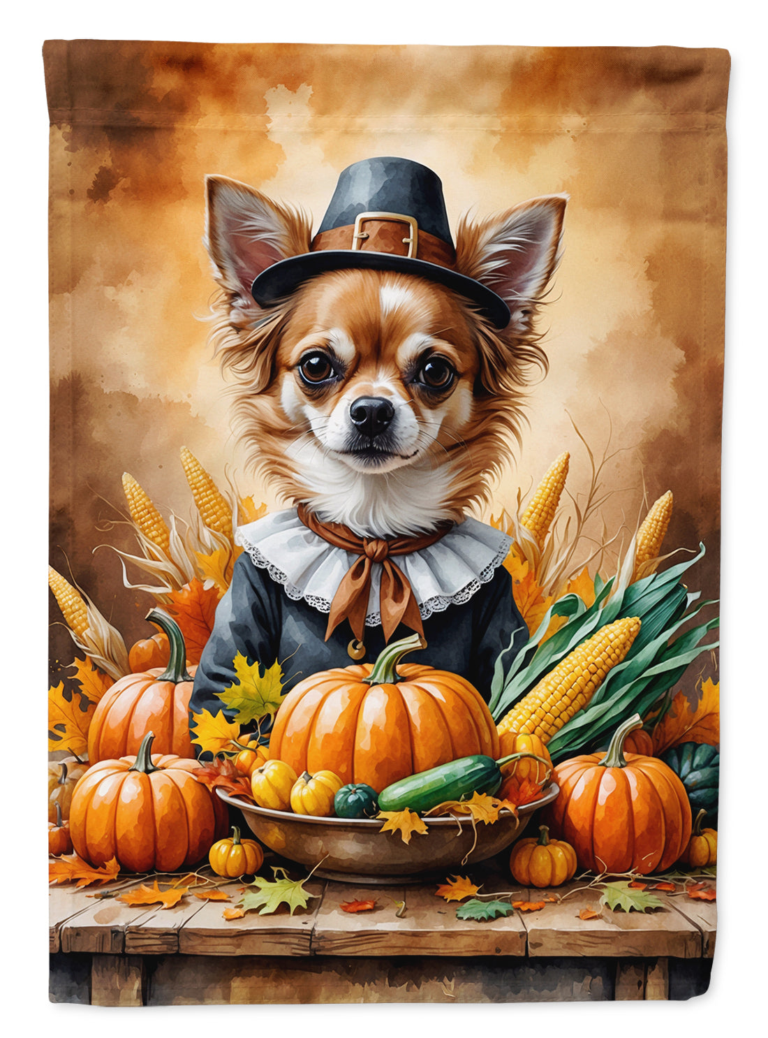 Chihuahua Thanksgiving House Flag 28x40 Porch Sleeve Pole Decorative Outside Yard Banner Artwork Wall Hanging, Polyester