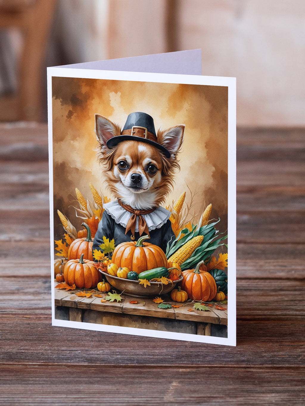 Chihuahua Thanksgiving Greeting Cards Pack of 8 Blank Cards with Envelopes Whimsical A7 Size 5x7