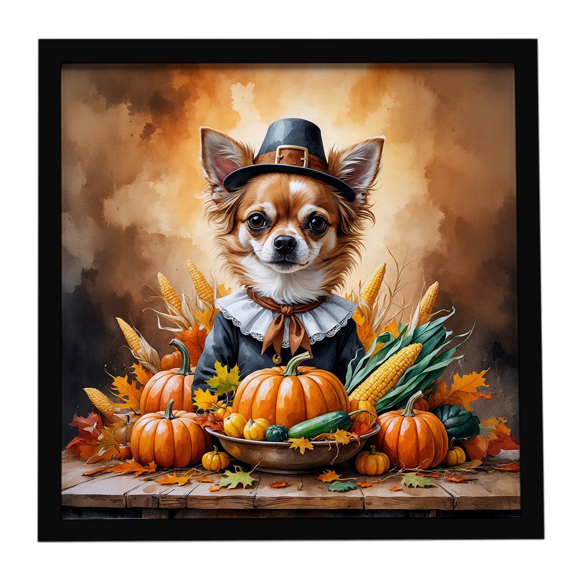 Chihuahua Thanksgiving Framed Metal Print Bathroom, Kitchen, Office, Home Decor Wall Art Ready to Hang, Square, 8X8