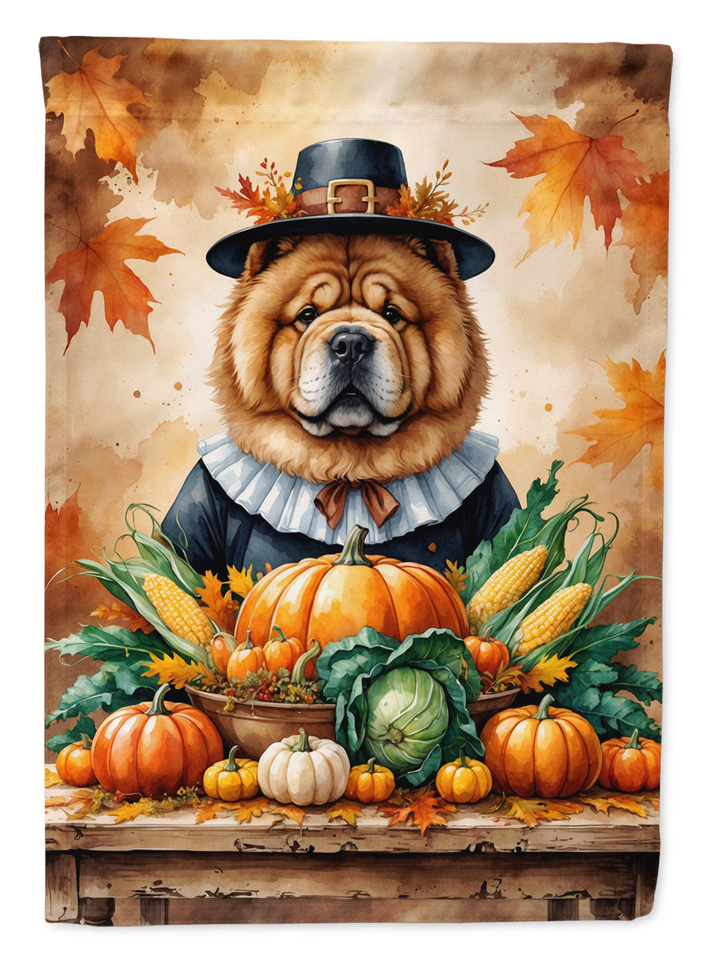Chow Chow Thanksgiving House Flag 28x40 Porch Sleeve Pole Decorative Outside Yard Banner Artwork Wall Hanging, Polyester
