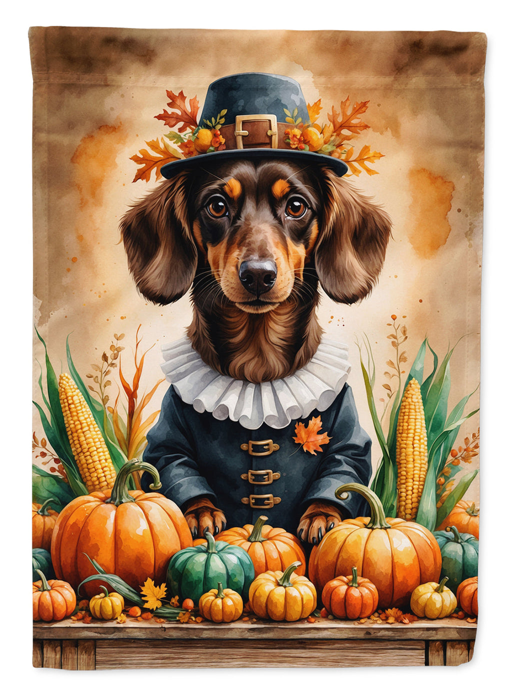 Chocolate Dachshund Thanksgiving House Flag 28x40 Porch Sleeve Pole Decorative Outside Yard Banner Artwork Wall Hanging, Polyester