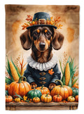 Chocolate Dachshund Thanksgiving House Flag 28x40 Porch Sleeve Pole Decorative Outside Yard Banner Artwork Wall Hanging, Polyester