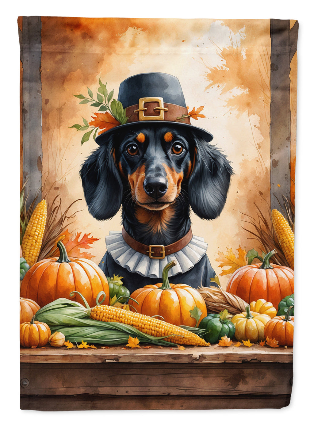 Dachshund Thanksgiving House Flag 28x40 Porch Sleeve Pole Decorative Outside Yard Banner Artwork Wall Hanging, Polyester