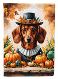 Red Brown Dachshund Thanksgiving House Flag 28x40 Porch Sleeve Pole Decorative Outside Yard Banner Artwork Wall Hanging, Polyester