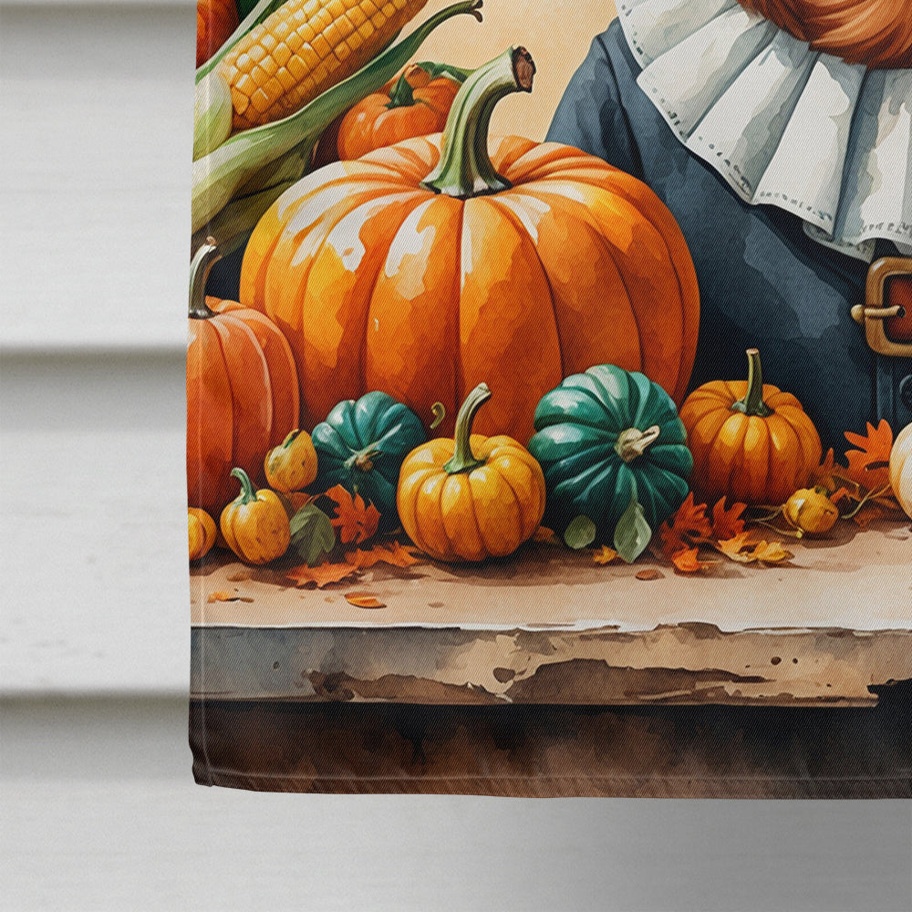 Red Brown Dachshund Thanksgiving House Flag 28x40 Porch Sleeve Pole Decorative Outside Yard Banner Artwork Wall Hanging, Polyester