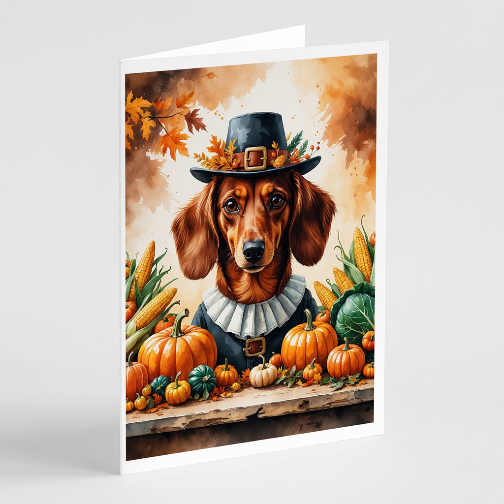 Red Brown Dachshund Thanksgiving Greeting Cards Pack of 8 Blank Cards with Envelopes Whimsical A7 Size 5x7