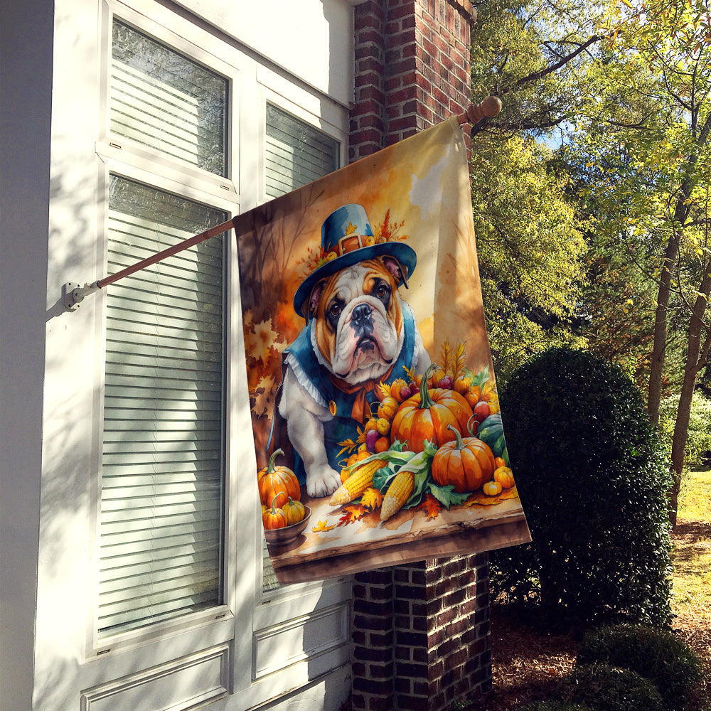 English Bulldog Thanksgiving House Flag 28x40 Porch Sleeve Pole Decorative Outside Yard Banner Artwork Wall Hanging, Polyester