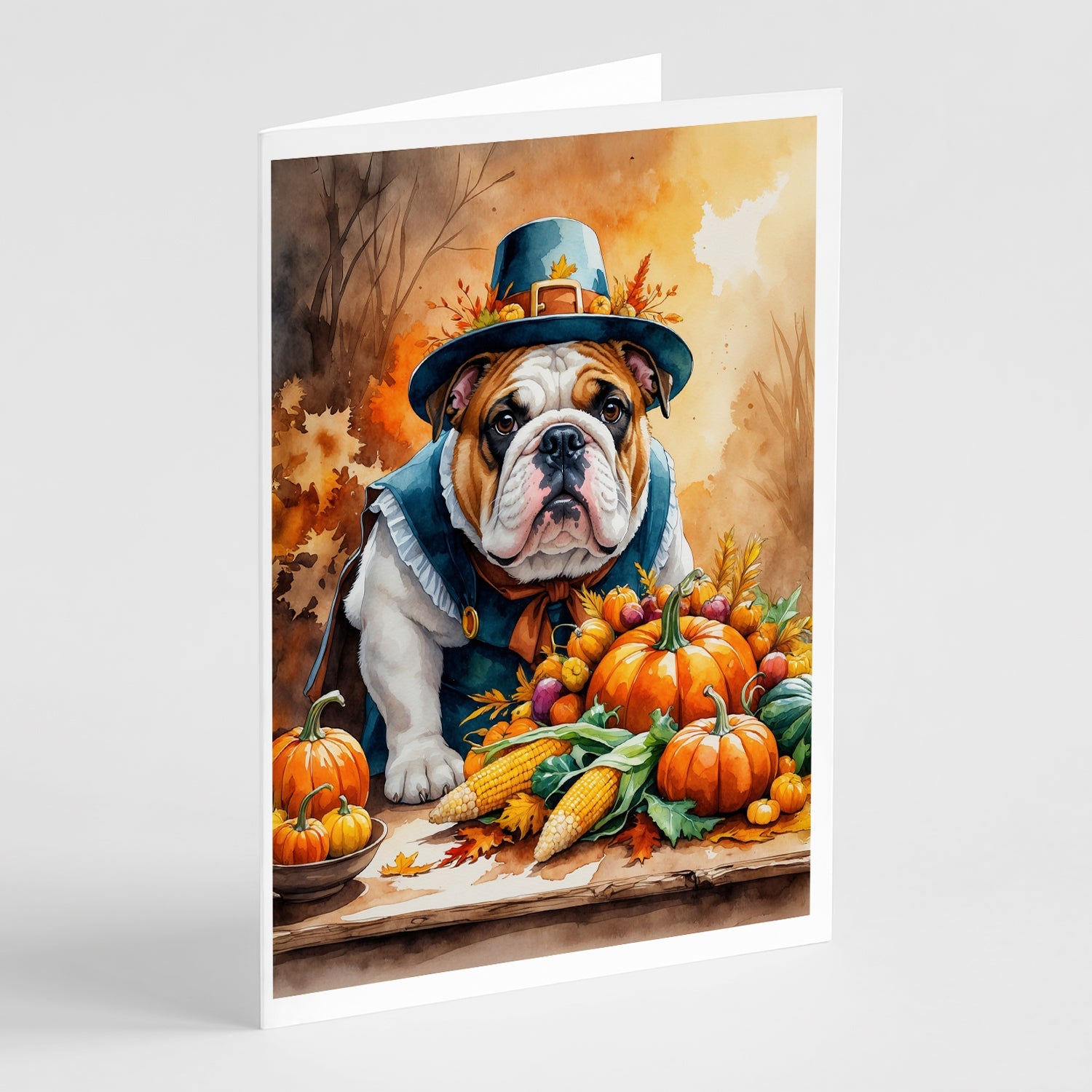 English Bulldog Thanksgiving Greeting Cards Pack of 8 Blank Cards with Envelopes Whimsical A7 Size 5x7
