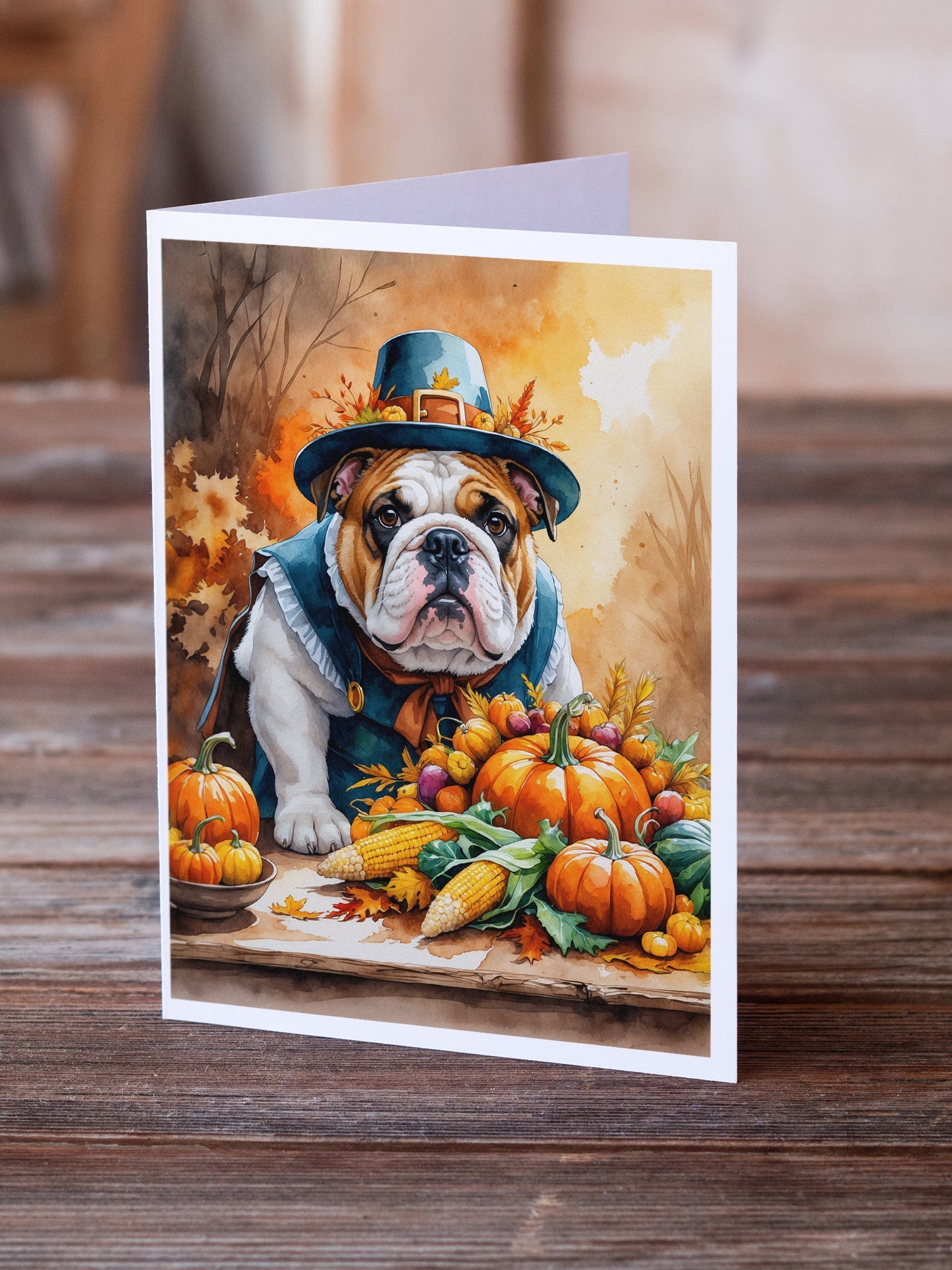 English Bulldog Thanksgiving Greeting Cards Pack of 8 Blank Cards with Envelopes Whimsical A7 Size 5x7