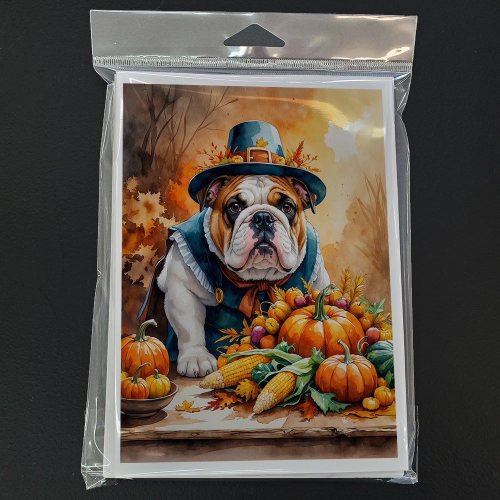 English Bulldog Thanksgiving Greeting Cards Pack of 8 Blank Cards with Envelopes Whimsical A7 Size 5x7