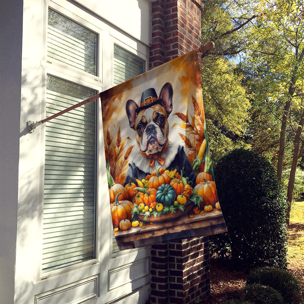 French Bulldog Thanksgiving House Flag 28x40 Porch Sleeve Pole Decorative Outside Yard Banner Artwork Wall Hanging, Polyester
