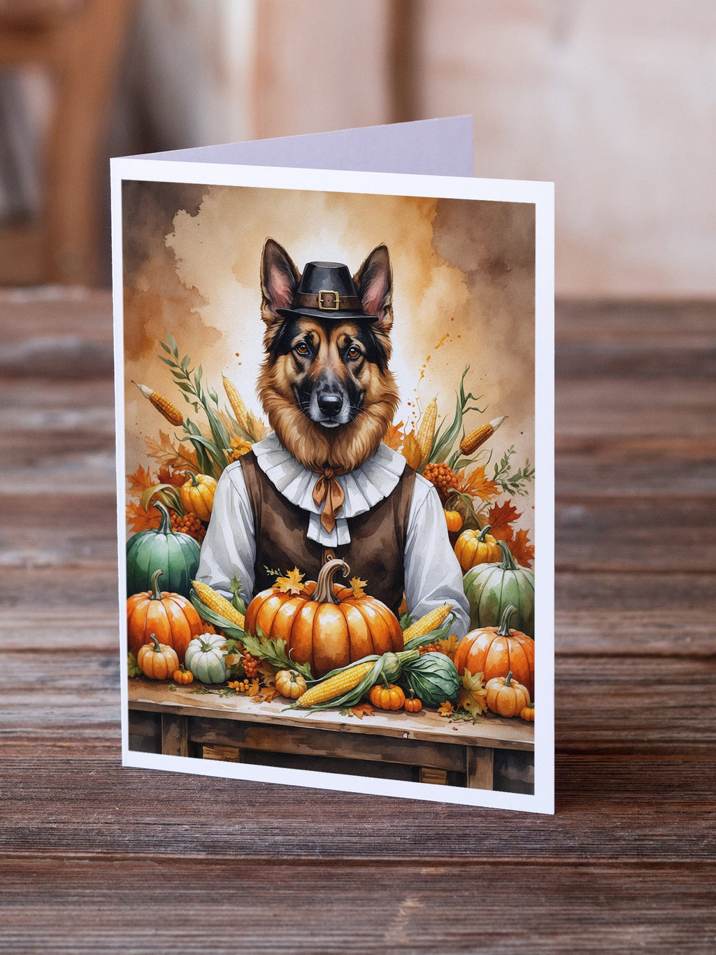 German Shepherd Thanksgiving Greeting Cards Pack of 8 Blank Cards with Envelopes Whimsical A7 Size 5x7