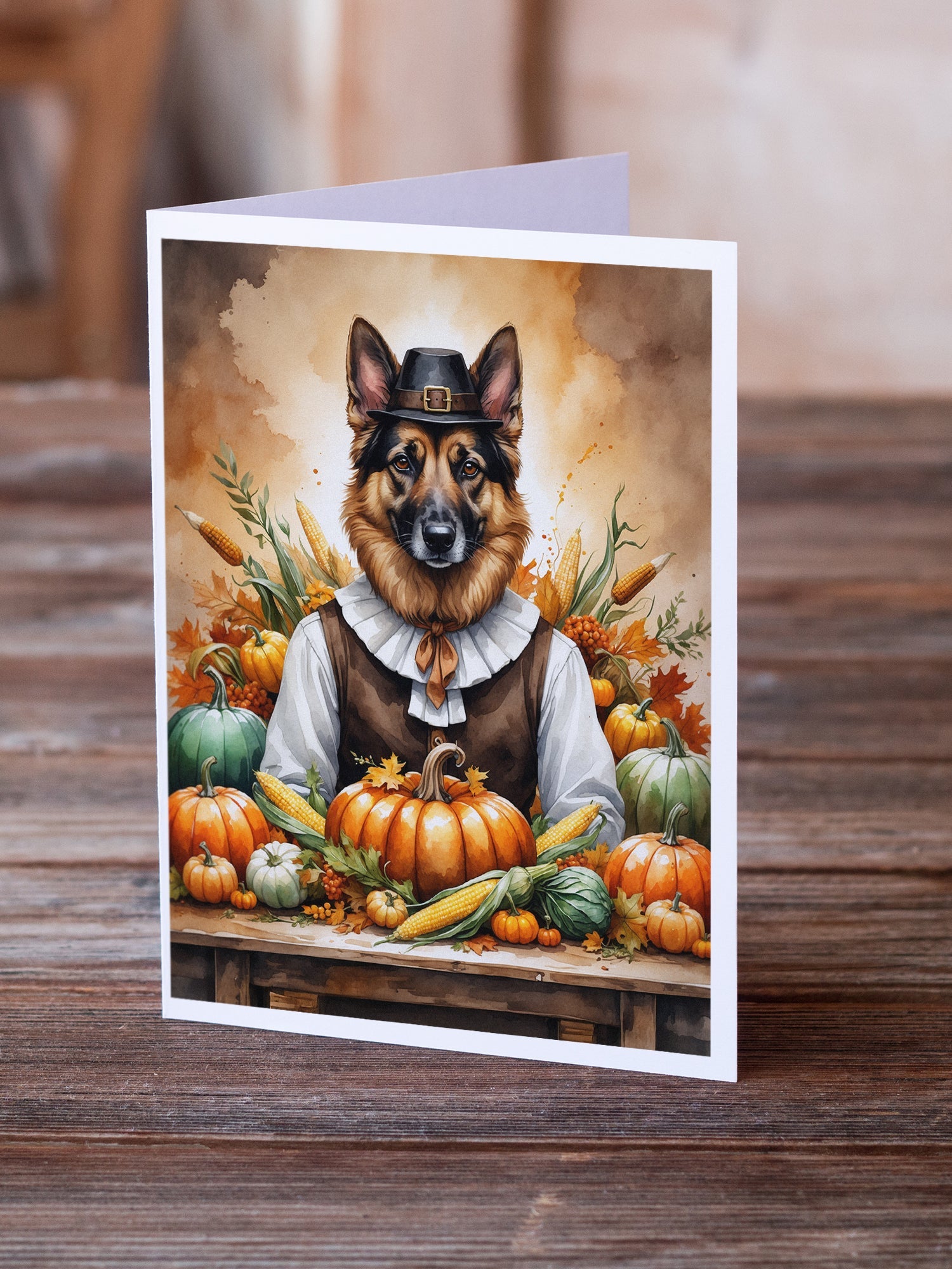 German Shepherd Thanksgiving Greeting Cards Pack of 8 Blank Cards with Envelopes Whimsical A7 Size 5x7