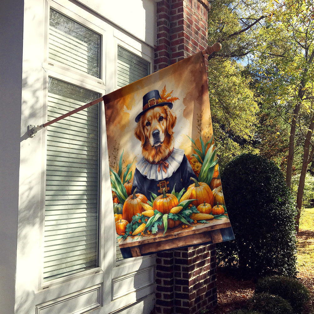 Golden Retriever Thanksgiving House Flag 28x40 Porch Sleeve Pole Decorative Outside Yard Banner Artwork Wall Hanging, Polyester