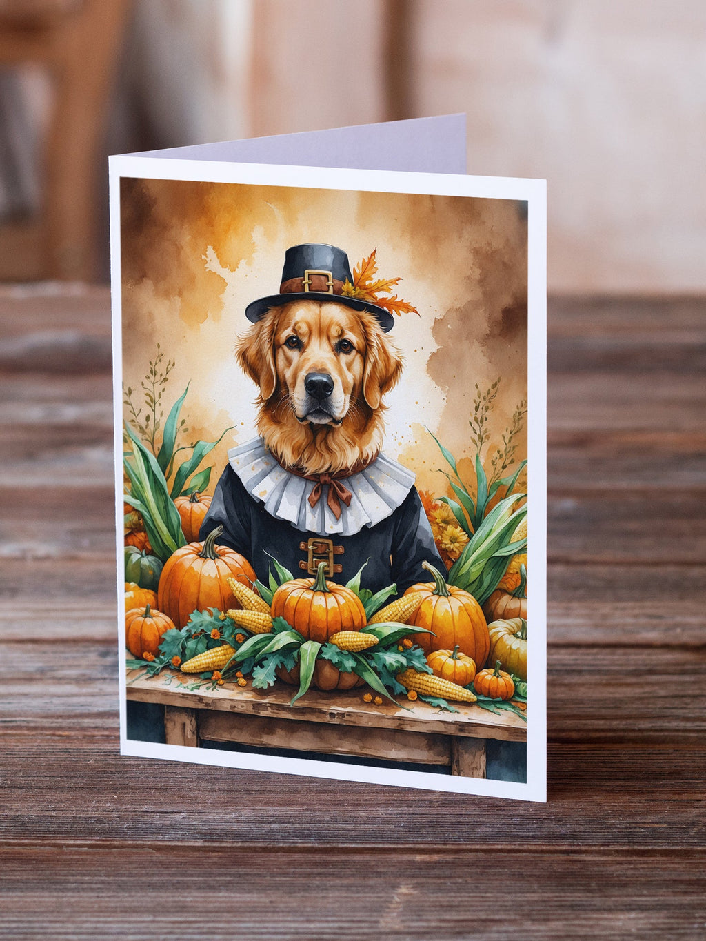 Golden Retriever Thanksgiving Greeting Cards Pack of 8 Blank Cards with Envelopes Whimsical A7 Size 5x7