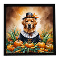 Golden Retriever Thanksgiving Framed Metal Print Bathroom, Kitchen, Office, Home Decor Wall Art Ready to Hang, Square, 8X8