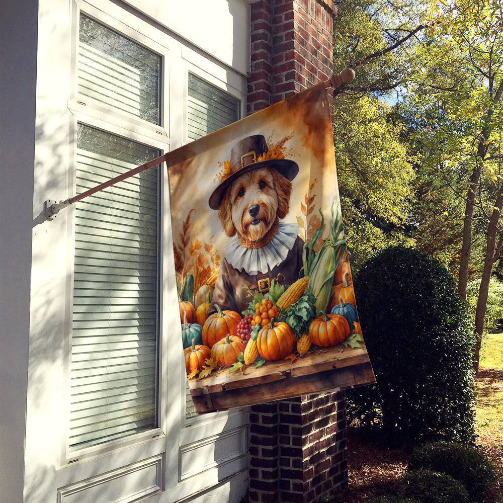 Goldendoodle Thanksgiving House Flag 28x40 Porch Sleeve Pole Decorative Outside Yard Banner Artwork Wall Hanging, Polyester