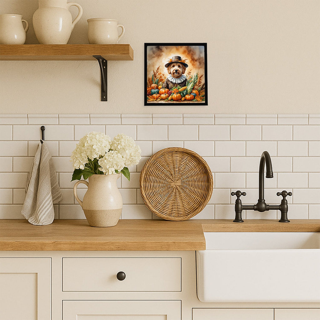 Goldendoodle Thanksgiving Framed Metal Print Bathroom, Kitchen, Office, Home Decor Wall Art Ready to Hang, Square, 8X8