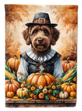 Chocolate Labradoodle Thanksgiving House Flag 28x40 Porch Sleeve Pole Decorative Outside Yard Banner Artwork Wall Hanging, Polyester