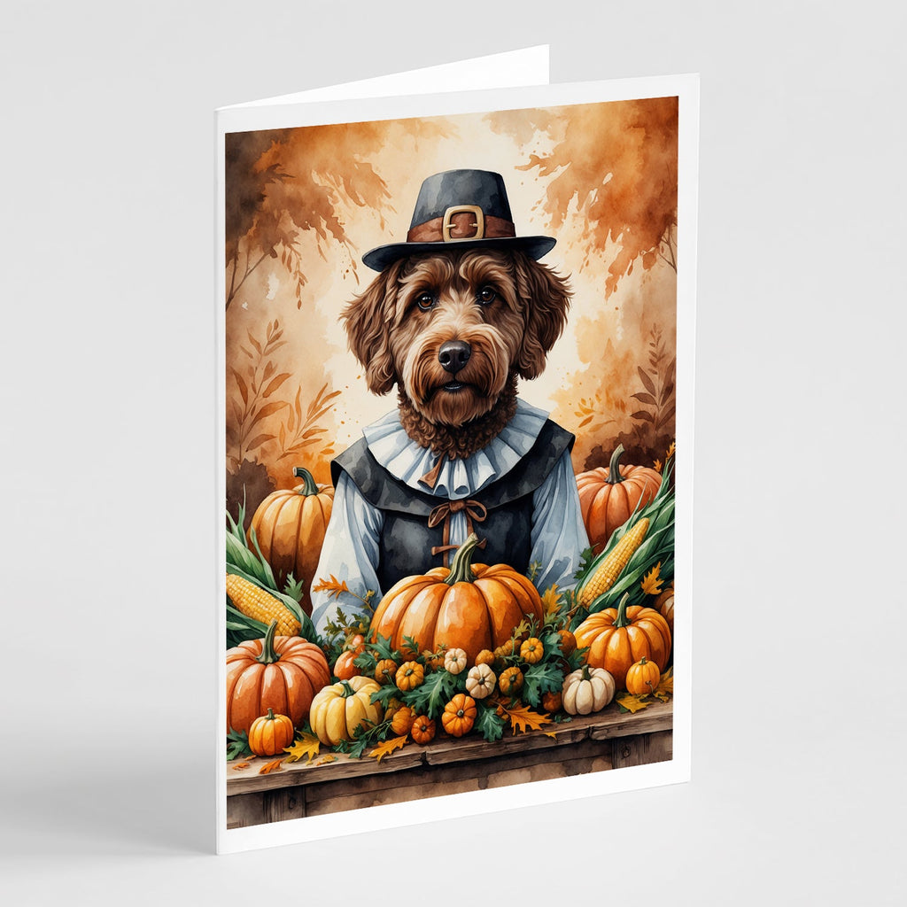 Chocolate Labradoodle Thanksgiving Greeting Cards Pack of 8 Blank Cards with Envelopes Whimsical A7 Size 5x7