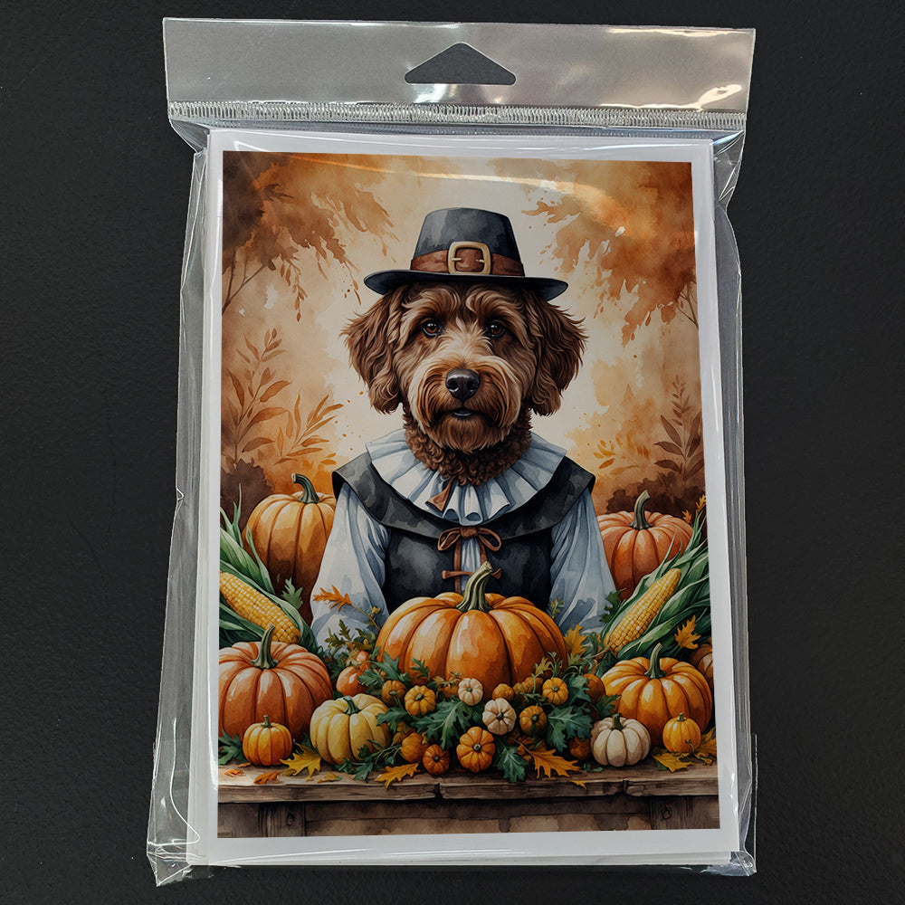 Chocolate Labradoodle Thanksgiving Greeting Cards Pack of 8 Blank Cards with Envelopes Whimsical A7 Size 5x7