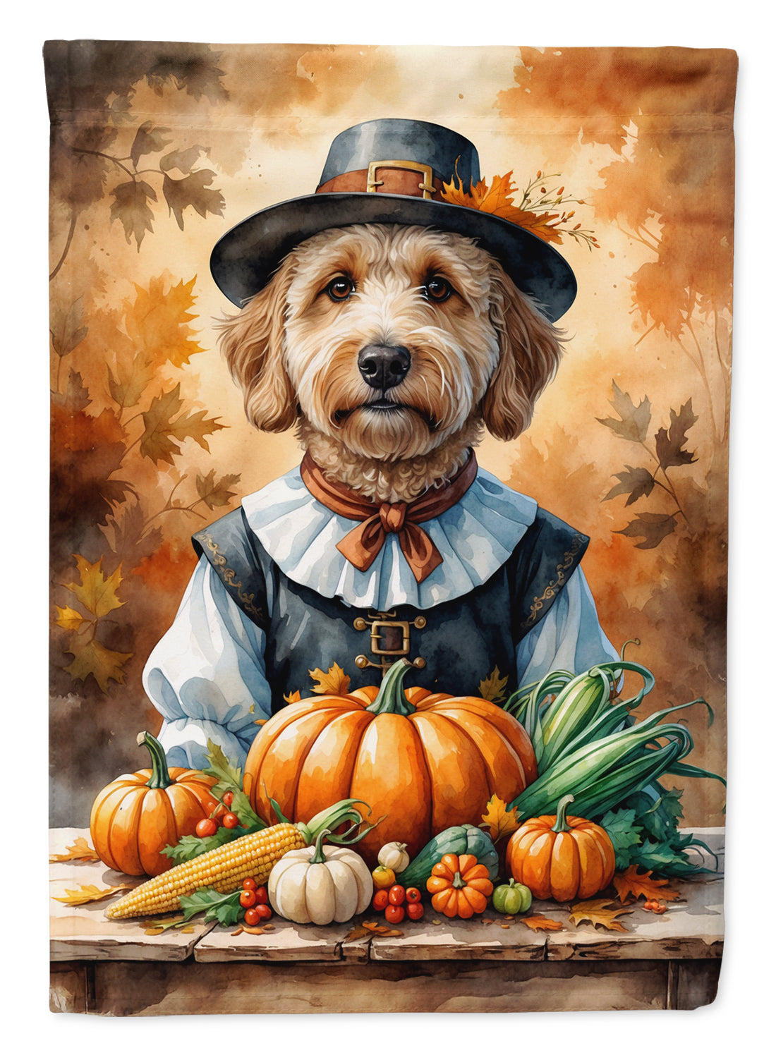 Labradoodle Thanksgiving House Flag 28x40 Porch Sleeve Pole Decorative Outside Yard Banner Artwork Wall Hanging, Polyester
