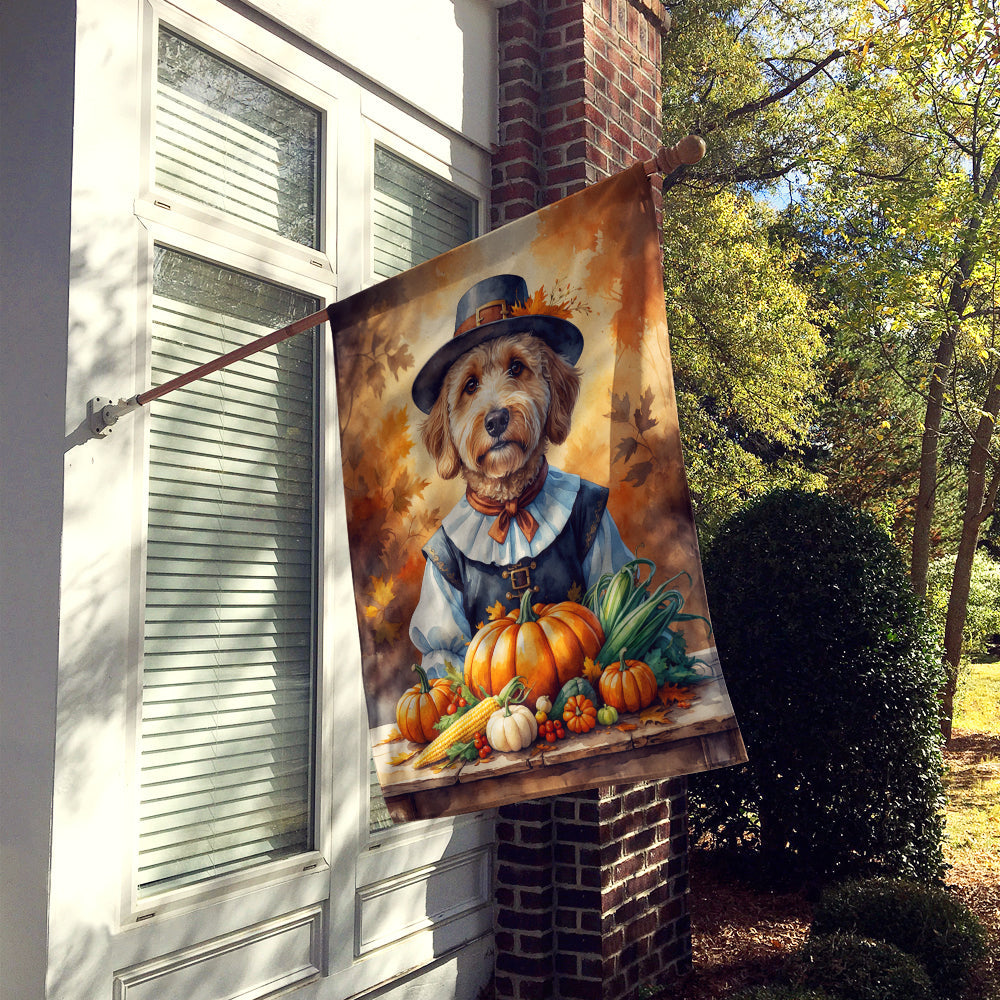 Labradoodle Thanksgiving House Flag 28x40 Porch Sleeve Pole Decorative Outside Yard Banner Artwork Wall Hanging, Polyester