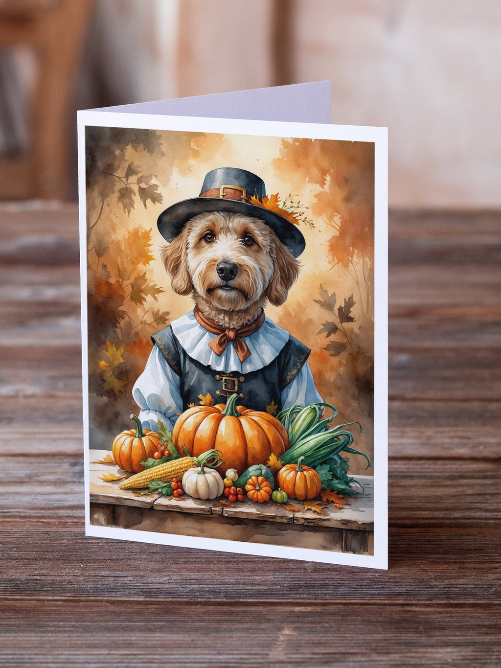 Labradoodle Thanksgiving Greeting Cards Pack of 8 Blank Cards with Envelopes Whimsical A7 Size 5x7