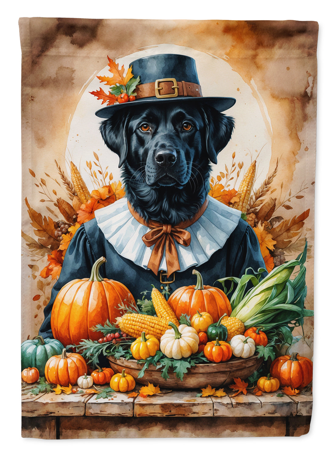 Black Labrador Retriever Thanksgiving House Flag 28x40 Porch Sleeve Pole Decorative Outside Yard Banner Artwork Wall Hanging, Polyester