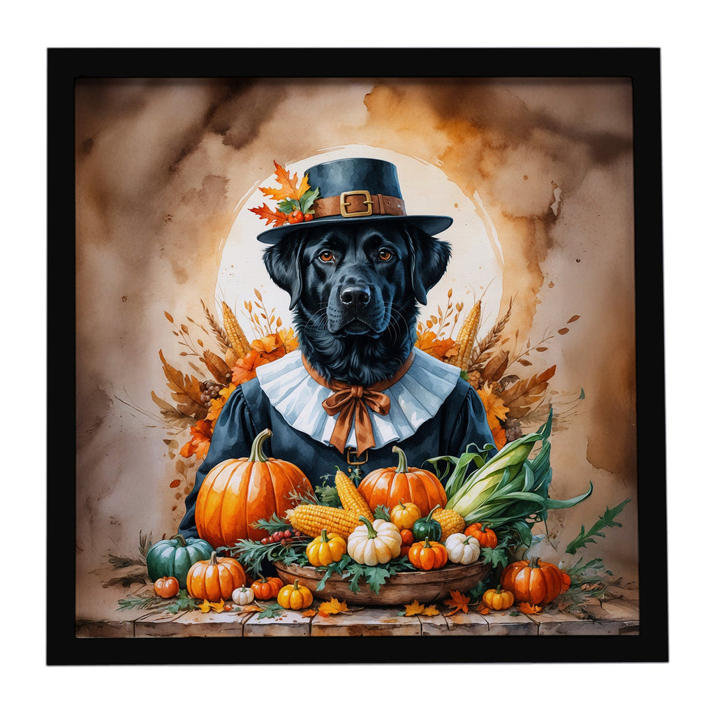 Black Labrador Retriever Thanksgiving Framed Metal Print Bathroom, Kitchen, Office, Home Decor Wall Art Ready to Hang, Square, 8X8