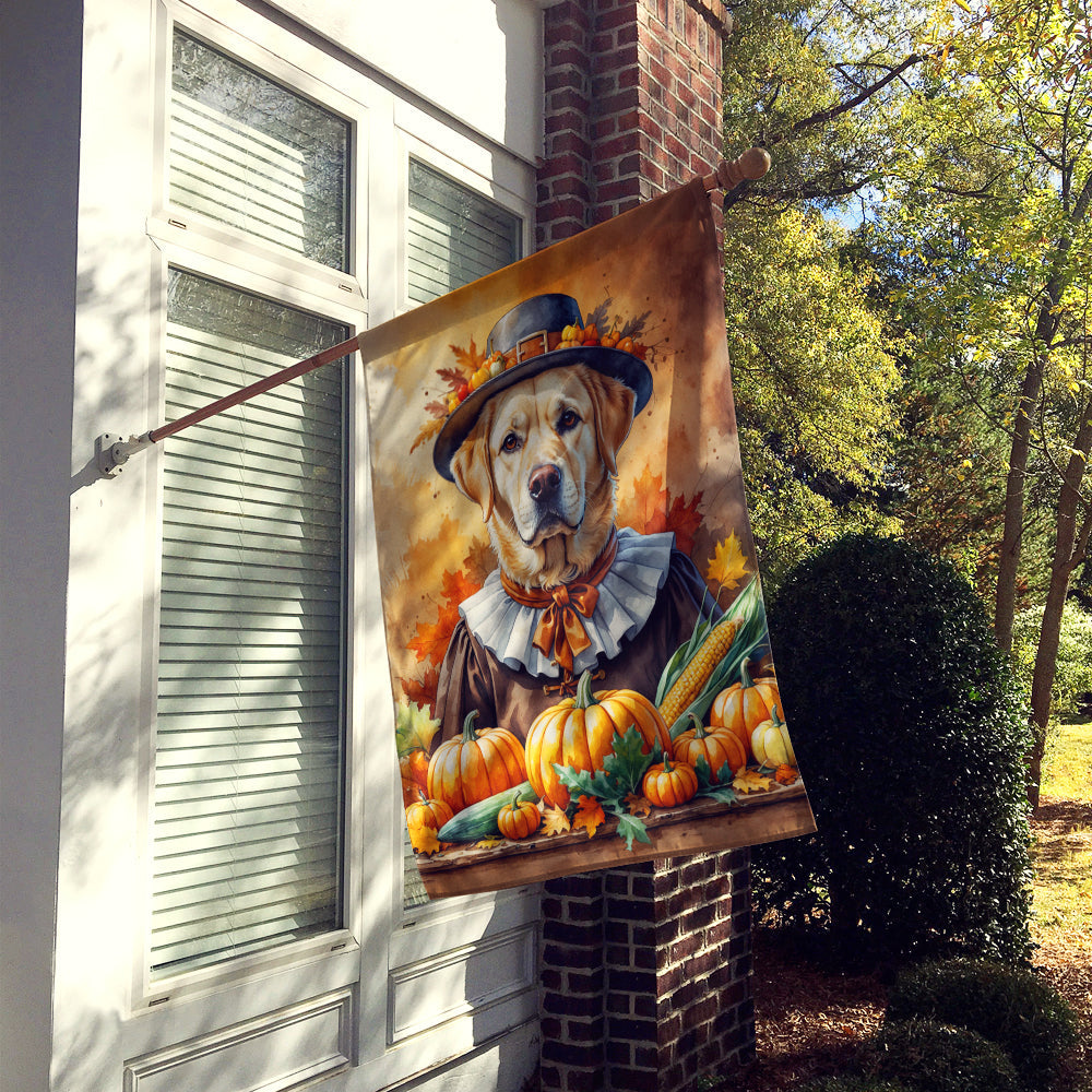 Yellow Labrador Retriever Thanksgiving House Flag 28x40 Porch Sleeve Pole Decorative Outside Yard Banner Artwork Wall Hanging, Polyester