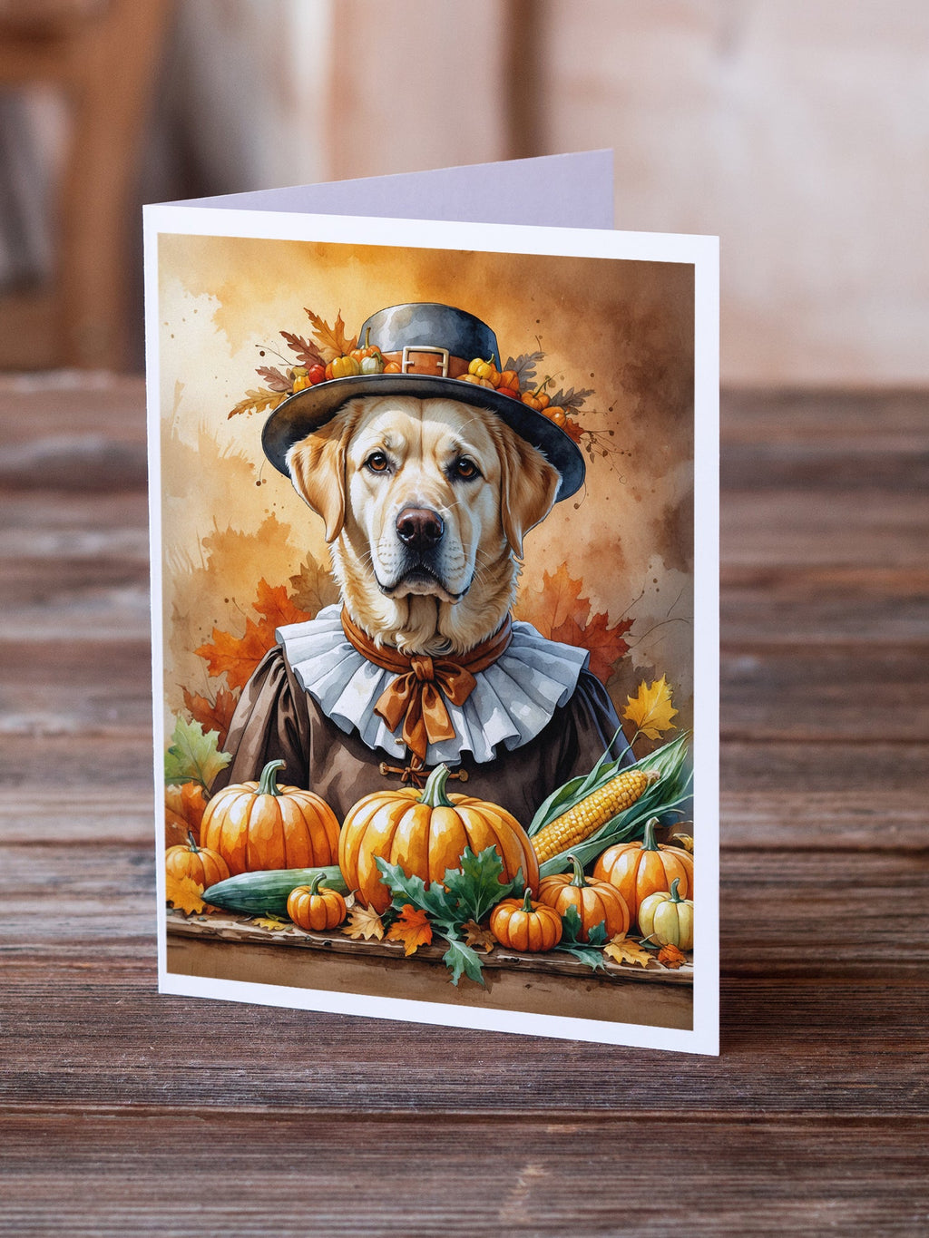 Yellow Labrador Retriever Thanksgiving Greeting Cards Pack of 8 Blank Cards with Envelopes Whimsical A7 Size 5x7