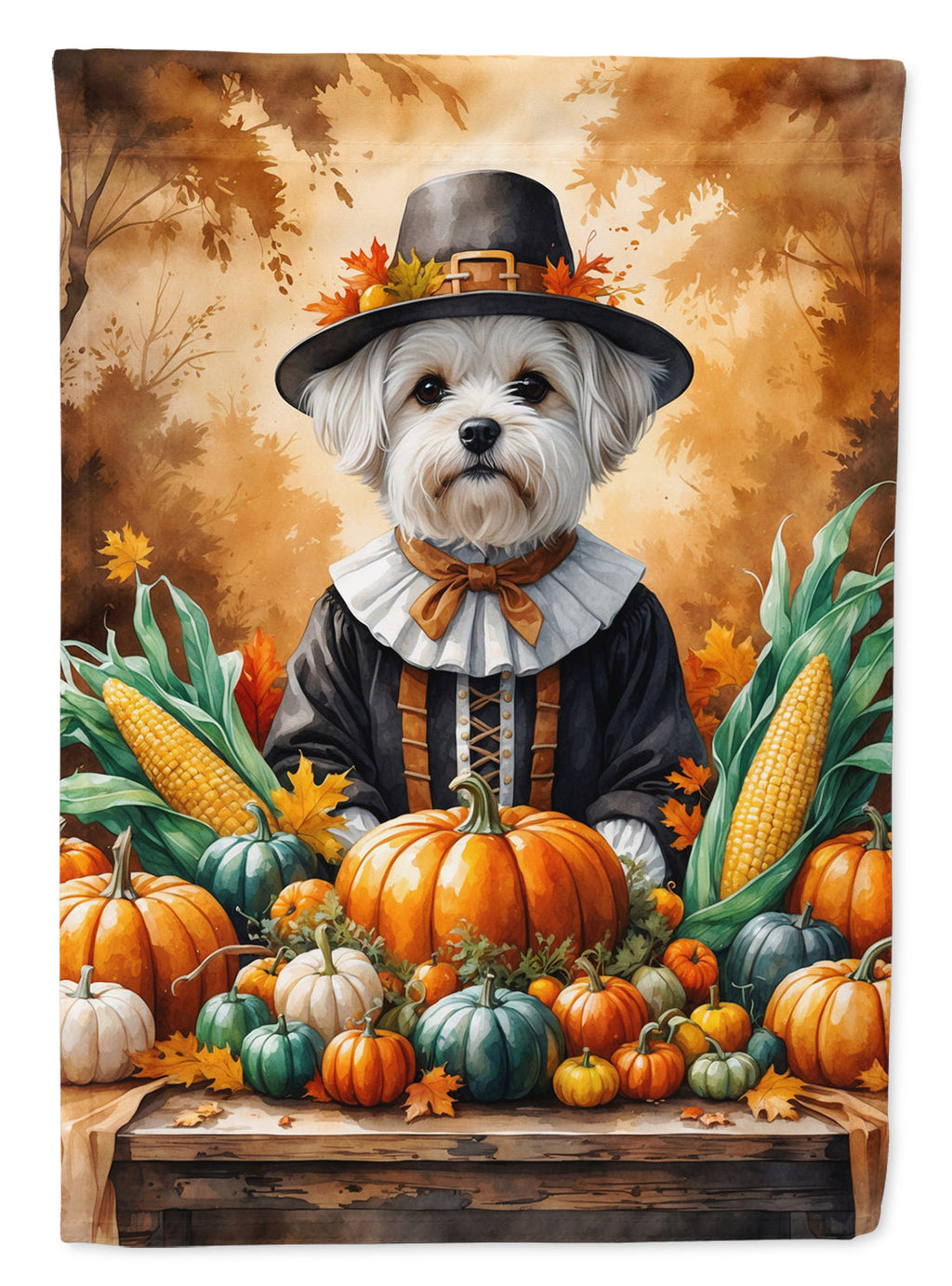 Maltese Thanksgiving House Flag 28x40 Porch Sleeve Pole Decorative Outside Yard Banner Artwork Wall Hanging, Polyester