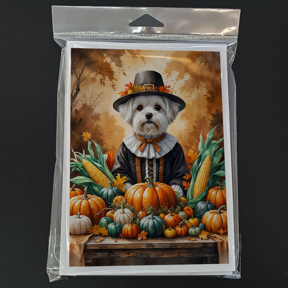 Maltese Thanksgiving Greeting Cards Pack of 8 Blank Cards with Envelopes Whimsical A7 Size 5x7