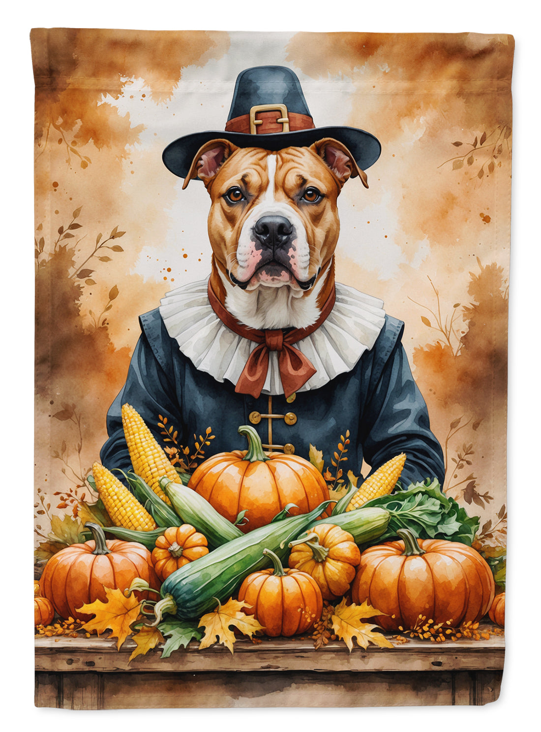 Pit Bull Terrier Thanksgiving House Flag 28x40 Porch Sleeve Pole Decorative Outside Yard Banner Artwork Wall Hanging, Polyester