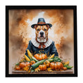 Pit Bull Terrier Thanksgiving Framed Metal Print Bathroom, Kitchen, Office, Home Decor Wall Art Ready to Hang, Square, 8X8